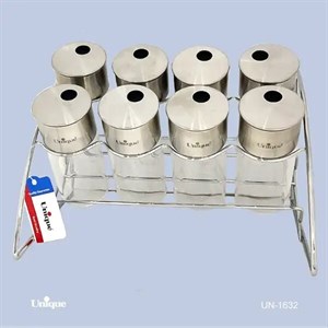 سرویس ادویه 8 عددی یونیک کد UN-1632 (پیرکس خارجی درب استیل با استند موجی)
