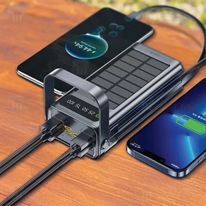 پاوربانک خورشیدی 66 وات بوکسو مدل PB-07 ظرفیت 30000 میلی‌آمپر ساعت به همراه 2 عدد کابل USB-C و Lightning