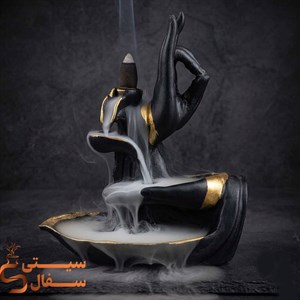 جا عودی آبشاری دکوراتیو مدل مجسمه پیرمرد زاهد و دست – جنس پلی‌استر نسوز برند سیتی سفال