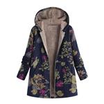 Zackate Womens Winter Warm Outwear, Floral Print Hooded Pockets Vintage Oversize Coats Down Jacket