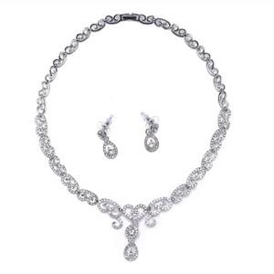 Missgrace Women Fashion Rhinestone Earrings and Rhinestone Necklace Elegant Jewelry Set Bridal Wedding Party Hair Jewelry Bridal Statement Necklace 