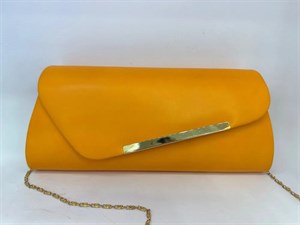 کیف مجلسی زنانه مدل کتابی با یراق طلایی رنگ نارنجی