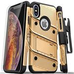 Zizo Bolt Series Compatible with iPhone Xs Max case Military Grade Drop Tested with Tempered Glass Screen Protector, Holster, Kickstand Gold Black