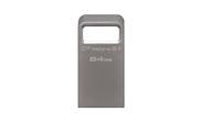 Kingston DataTraveler Micro 3.1 64GB USB 3.0 Compatible Hi-Speed up to 100MB/s Ultra-Small Metal Case Flash Drive (DTMC3/64GB) - Silver