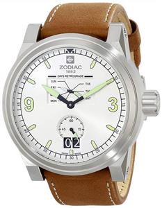 Zodiac ZMX Men's ZO8564 Aviator Stainless Steel Watch with Brown Genuine Leather Band