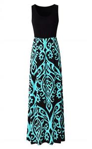 Zattcas Womens Summer Contrast Sleeveless Tank Top Floral Print Maxi Dress