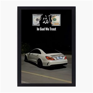 تابلو نوری طرح دلار و بنز مدل In God We Trust