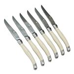 Laguiole Flatware Set | Laguiole Steak Knife – Stainless Steel Cutlery, Serrated Blade with White Handle (Ivory of 6 Knife)