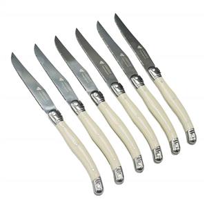 Laguiole Flatware Set | Laguiole Steak Knife – Stainless Steel Cutlery, Serrated Blade with White Handle (Ivory of 6 Knife) 