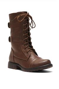 Herstyle Florence2 Women's Military Ankle Lace Up Buckle Combat Boots Mid Knee Booties 