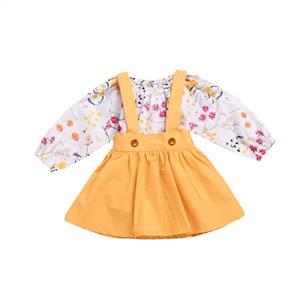 Baby Girls Dress Newborn Girls Summer Clothes Infant Suspenders Long Sleeve Floral Bodysuit + Golden Skirt Outfit Set