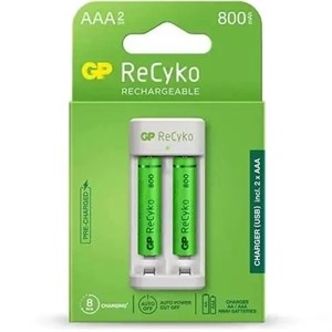 شارژر جی پی مدل E211 usb دو عددی همراه ۲ عدد باتری نیم قلم 800 میلی آمپر اصل یکسال گارانتی