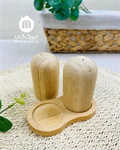 ست نمکدان بامبو وارداتی خمره ای | طراحی خاص و طبیعی با سینی زیرین