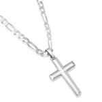 XP Jewelry Men's Sterling Silver Cross Pendant Figaro Chain Necklace Italian Made - Choose Width and Length