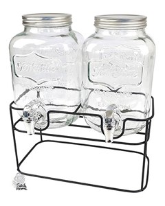 کلمن شیشه ای پذیرایی شیردار دو قلو وارداتی همراه پایه حجم 4 لیتر مدل GLASS BEVERGE