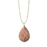 ZHEPIN Vintage Tree of Life Wire Wrapped Copper Teardrop Natural Gemstones Pendant Necklace,with Gift Box