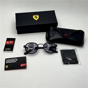 عینک آفتابی گرد ریبن فراری مشکی با پک کاملRayban Ferrari RB3705