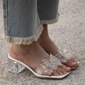 صندل طلقی پاپیون دار پاشنه شیشه ای