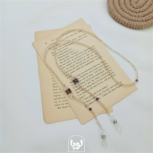 بند عینک کریستال دستساز با گل بنفش