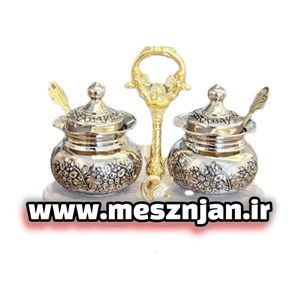 جا ادویه تمام مسی دو تایی کروم گلبرگ رنگ ثابت با استند چوبی