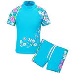 TFJH E Kids Girls Long Sleeve Swimsuit Two Piece UPF 50+ UV Rash Guard Suit Zipper 3-12 Years