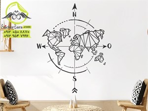 برچسب دیوار قطب نما با نقشه جهان