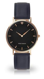 YVES CAMANI Amelie Women's Wrist Watch Quartz Analog Rosegold Stainless Steel Case Black Dial