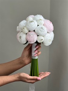 دسته گل مصنوعی عروس پیونی سفید صورتی