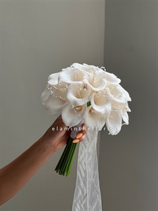 دسته گل مصنوعی شیپوری لمسی رنگ ثابت سفید (متوسط)