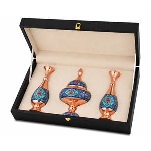 پک چرم جفت گلدان و شکلات خوری مس و پرداز 