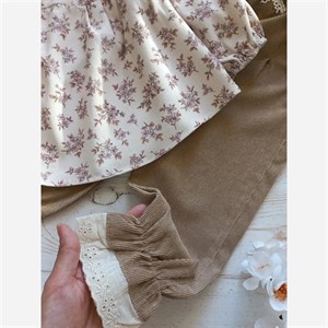 ست شومیز و شلوار دخترانه مخمل کبریتی گلدار یقه چیندار