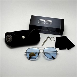 عینک شب و آفتابی خلبانی رندولف شیشه سنگ آبی آسمانی نقره ای فول پک RANDOLPH AVIATOR RE 58 24K WHITE GOLD