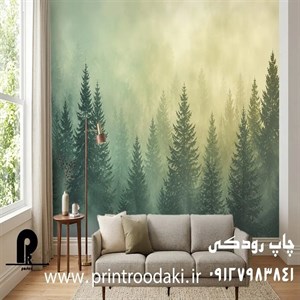 پوستر دیواری منظره جنگل انبوه درختان کاج