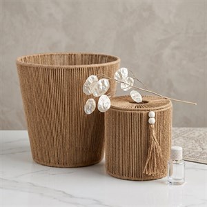 ست سطل زباله و جای دستمال کاغذی رافیا با فریم فلزی (با قابلیت انتخاب رنگ سفارشی)