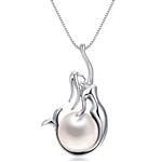 Casoty Sterling Silver Freshwater Pearl and Mermaid Pendant Necklace 18