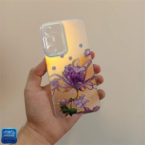 قاب گوشی هولوگرامی طرح گل فانتزی بنفش محافظ لنزدار مدل سامسونگ Galaxy A16-4G/ A16-5G | ارسال رایگان