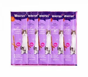 تشویقی گربه وینستون Winston طعم مرغ و جگر و علف گربه بسته ۱۰ عددی