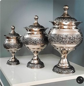 قندان گنبدی گلبرگ مسی کروم سایز ۲ وسط ارتفاع ۲۵ سیاه قلم نانو جنس درجه یک