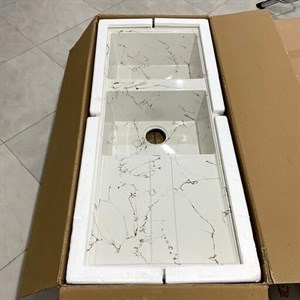 سینک گرانیتی سفید رگه دار سوپر فانتزی لوتوس وارداتی آلمانی سایز 115 در 50 سانت توکار