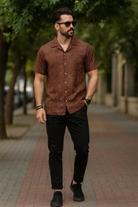 پیراهن مردانه H&M استین کوتاه یقعه انگلیسی نخی کد۰۲۶