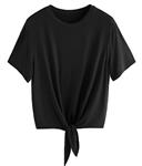 Romwe Women's Short Sleeve Tie Front Knot Casual Loose Fit Tee T-Shirt