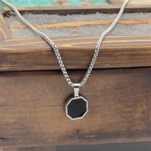 گردنبند مردانه اونیکس نقره ای