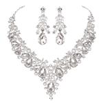 Youfir Bridal Rhinestone Simulated Pearl Necklace Earring Jewelry Set for Brides Wedding Party Dress