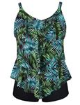 Septangle Women's Tankini Set Ruffle Swimwear Solid Two Pieces Swimsuit