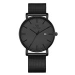 Vigor Rigger Men’s Leather Stainless Steel Slim Quartz Watch 30M Waterproof Black Wristwatch