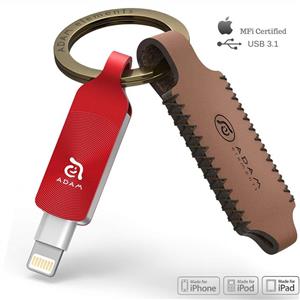 Adam Elements iKlips Duo+ iPhone Flash Drive with Premium Protective Leather Keychain Case 128GB (Red) 