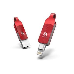 Adam Elements iKlips Duo+ iPhone Flash Drive with Premium Protective Leather Keychain Case 128GB (Red) 