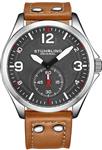 Stührling Original Men’s Stainless Steel Sport Aviator Watch, Casual Leather Strap with White Contrast Stitching, 684