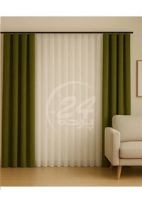 پرده مینیمال حریر و مخمل سبز زیتونی (پک دوخت مینمیال)
