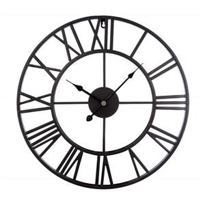 Fcoson Vintage Metal Clock Hollowed-out Roman Numeral Silent Clock 20-inch Large Round Decorative Clock for Living Room Bedroom Kitchen Black